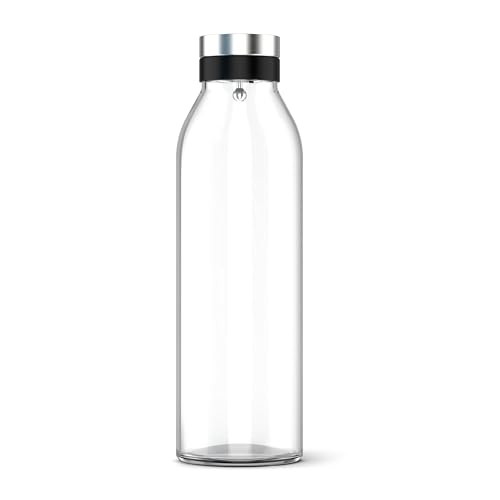 Emsa N41606 Flow Bottle Jarra de cristal | 1,3 litros | Tapa de cierre automática de acero inoxidable | Boquilla | Apto para lavavajillas | Vidrio soplado | Elegante forma de botella | Transparente
