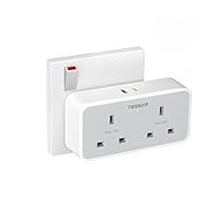 TESSAN Double Plug Adapter UK with 2 USB, 2 Way Multi Plugs Extension Socket, 13A UK Dual Surge Protected Wall Charger Power Adaptor for Home, Office, Kitchen, School Supplies
