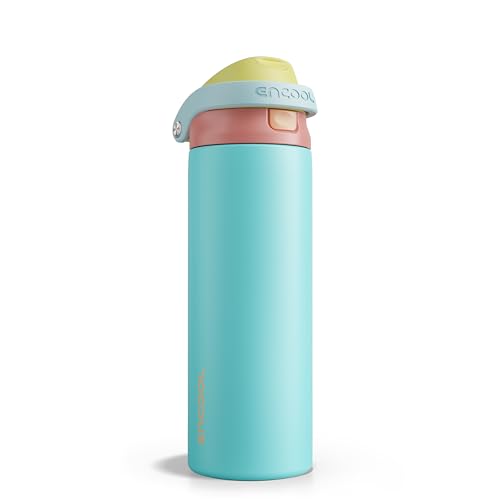 Image of ENCOOL Leakproof Insulated Water Bottle with Straw Dual-Sip Water Bottle Bag-Safe Design for Work, Commute & Gym - Keeps Drinks Cold All Day, 24 oz, Orange-Reef Blue