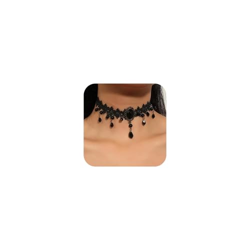 BelleVive Schwarze Halsketten für Frauen, verstellbare Halskette aus Samtleder mit Spitze, Gothic-Halskette mit Kristall, Goth-Schmuckgeschenke, Karnevals-Cosplay-Kostüm