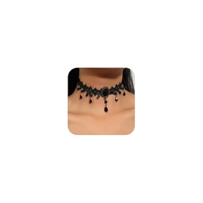 BelleVive Collares negros para mujer, collar ajustable de cuero de terciopelo con encaje, collar gótico con cristal, regalos de joyería gótica, disfraz de carnaval cosplay | Ya disponible en tu tienda friki favorita! En mundofriki.es!