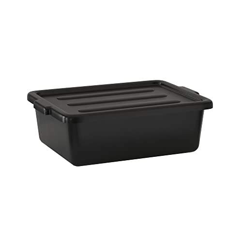 Krollen Industrial 6-Pack 20\" x 15\" x 7\" 9 Gallon Black Polypropylene Plastic Bus Tub/Bus Box with Cover