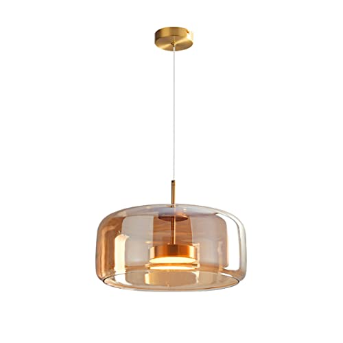 Grand lustre en verre LED suspension 3 lumières ambré table salle à manger LWX