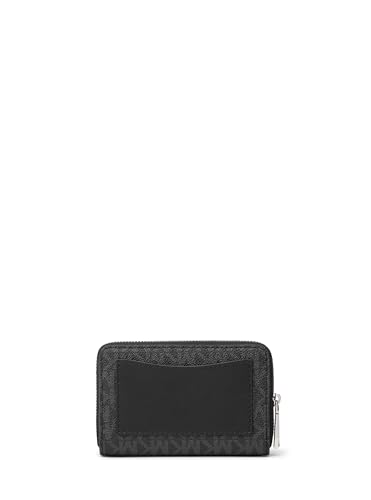 Image of Michael Kors Jet Set Small Zip Around Card Case, Silver-Tone Hardware /Tonal Signature Coated Twill /Black