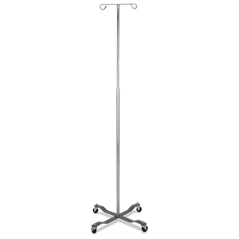 American Hospital Supply Portable IV Pole [Pack of 1] - Height Adjustable I.V. Pole-1 with 2 Secure Hooks, Sturdy Base, Easy Maneuverability for Clinics, Home Use | Healthcare Supplies Cover