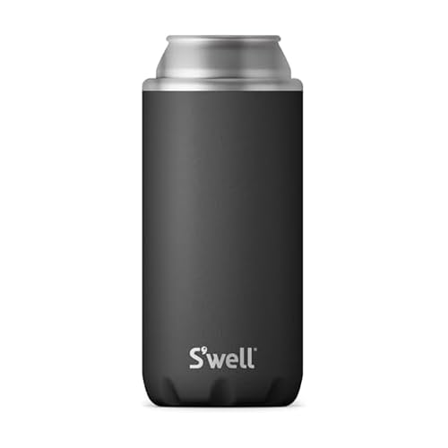 S'well Stainless Steel Slim Drink Chiller, Fits Slim 12oz Cans and Bottles, Onyx, Triple Layered Vacuum Insulated Container Keeps Drinks Cold for Up to 6 Hours, BPA Free