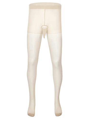 Hey Song Men's Sheer 10D Pantyhose Bulge Pouch Stockings Seamless Hollow 3D Contour Pouch Tights Sexy Erotic Male Lingerie (US, Alpha, One Size, Regular, Regular, Nude)