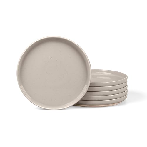 Image of LIANYU 6Pcs Dinner Salad Plates Set, 7.75 Inch Stoneware Kitchen Dessert Flat Plate, Small Ceramic Serving Dishes for Dessert and Appetizer, Stackable, Oven, Microwave & Dishwasher Safe, Milky Brown