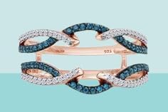 ANGEL SALES 2.20 Ctw Round Cut Diamond & Topaz Enhancer Wrap Guard Engagement Ring For Women's 14K Rose Gold Finish 925 Sterling Silver