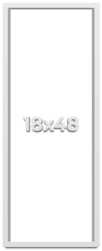 18x48 Shadow Box High Gloss White Display Frame | 1.625 Inches Deep | 1 Inch Moulding Width | Solid Wood | UV Resistant Acrylic Plexiglass, Acid Free Backing and Hanging Hardware Included