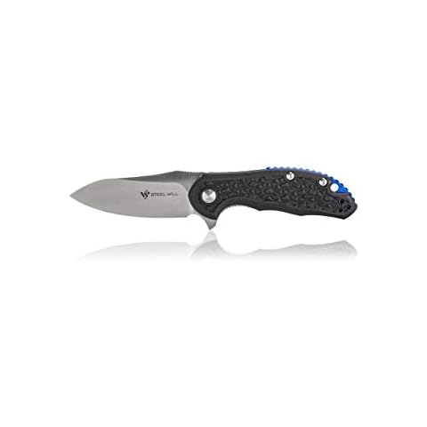 Steel Will SWF25M-11 Modus F25M-11: 2.75" D2 Modified Drop Point Satin Folding Blade, Liner Lock, Black FRN Handle, Blue Aluminum Spacer Cover