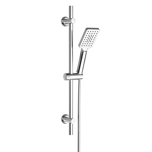 Görbach Barre de Douche INOX 70 cm avec Douchette à main 3 Jets, Colonne de Douche avec Curseur et Support de Douche Muraux Réglable pour Salle de bain sans...