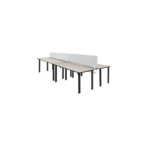 HomeStock Eclectic Escape x 24' Double Benching System with Privacy Divider in Maple and Black for Multi-User Modern Office Settings