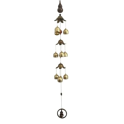 WUSFAR Good Fortune Bottle Gourd with Energy Bead Wind Chimes Copper Alloy 3 Layers+9 Bells for Outdoor Decorations Garden Yard Trees Or As A Good Gift
