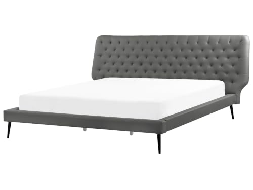 Image of Beliani with Slatted Base Sturdy Frame Bed 180x200 Cm Eu Super King Faux Leather with Wood Legs Grey Essonne