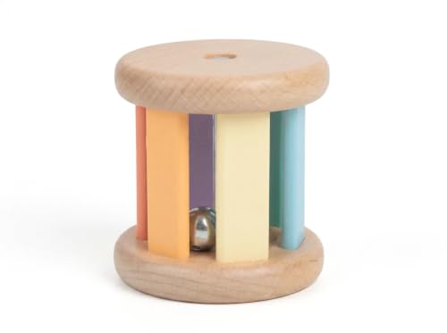 Image of Montessori-Inspired Wooden Rolling Bell Rattle, Tummy Time Toy for Infants
