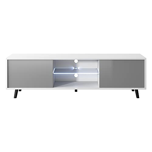 Selsey Mueble bajo per televisor, Cristal, Blanco y Gris, 140 x 40,5x31,3