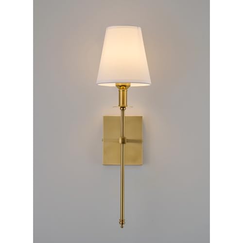 Image of PASSICA DECOR Wall Sconces Set of 2, Hardwired Gold Sconces Wall Lighting, Vintage Wall Lamps with Fabric Shade for Bathroom, Bedroom, Hallway, Living Room