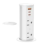ANNQUAN 2 inch Pop Up Outlet for Countertop with 20W USB Ports,2 Outlets Tamper Resistant,Splashproof Pop Up Socket,Desk Power Grommet for Home Office Kitchen 3FT Cord (ETL Listed)