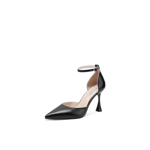 QUEEN HELENA Décolleté con Tacco a Spillo Scarpe Eleganti con Cinturino K3328 (Nero Pu, 38)