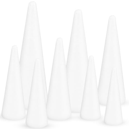 DIYASY 12 Pcs Foam Cones for DIY Crafts White Polystyrene Christmas Tree Foam Cones Arts and Craft Supplies for DIY Home Craft Project Table Centerpiece Assorted Size
