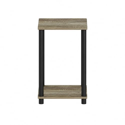 Image of Furinno Modern Grey Side Table, 2-Tier Square Top End Table with Open Shelf, Toolless Night Stand, Bedside Table, for Living Room, Bedroom, Grey Oak
