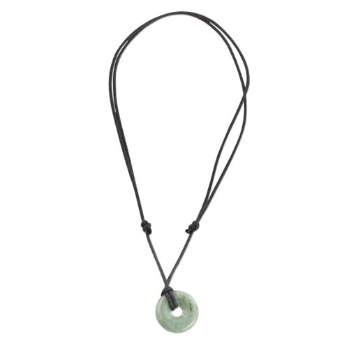 NOVICA Artisan Handmade Jade Circular Pendant Necklace Light Green | Jade Jewelry Necklace with Black Cotton Cord | Green Jade Natural Gemstone Necklace for Women | Mayan Themed Necklace from