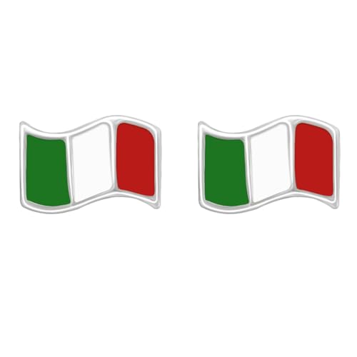 Zenvie Pendientes de plata de ley 925 con diseño de bandera italiana, 7 mm x 5 mm, con caja de regalo