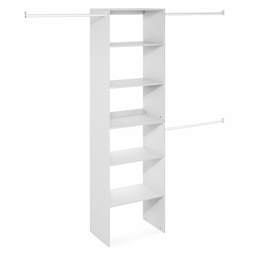 Image of Furinno FANO Closet Organizers and Storage, 5-Tier Wide Closet Storage Organizer with 3 Hanging Bars and Adjustable Shelf, Wardrobe Closet Shelf Tower, 14.8 x 23.6 x 82.1 for Bedroom, White