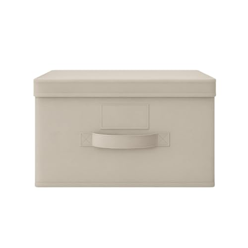 PALUPLUS Scatola Maxi Portaoggetti Pieghevole di colore BEIGE con coperchio, misura 40x50x25 cm, contenitore in tessuto salvaspazio con maniglia, organizer per Armadio -F -0,3
