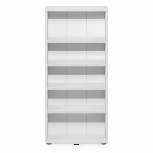 Image of Furinno Jaya DVD Shelf, 5-Tier CD Rack, Media Shelf, White | Open Shelf, Adjustable Shelves, DVD Storage Cabinets for CD Blueray Game Disc, Easy Assembly, for Living Room, Home Office