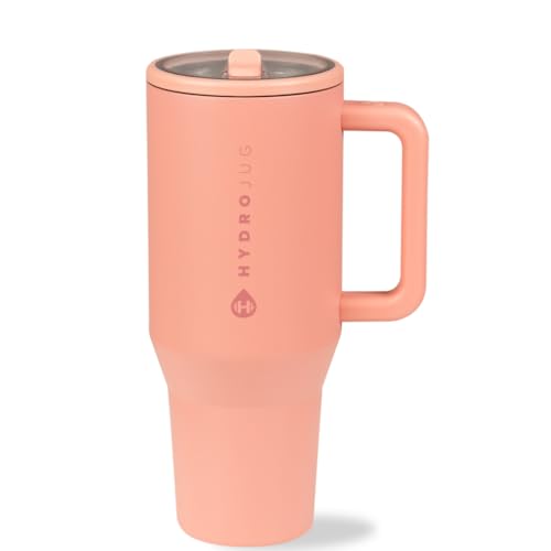Image of HydroJug Traveler - 32 oz Water Bottle with Handle & Flip Straw - Fits in Cup Holder, Leak Resistant Tumbler-Reusable Insulated Stainless Steel & Rubber Base - Gifts for Women & Men, Dahlia