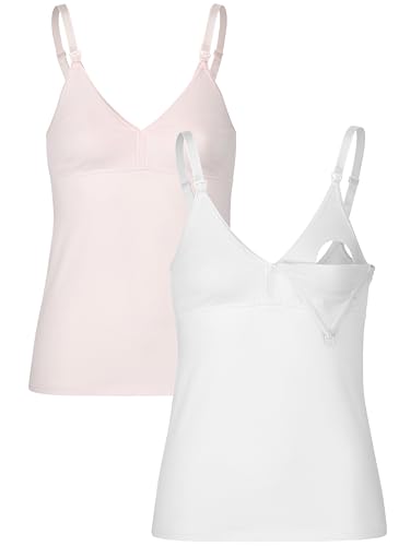 Herzmutter Camiseta Lactancia - Algodón - Top de Lactancia Materna - Ropa Mujeres Lactantes - Bustier Integrado - Set de 1 y 2-5420 (XL, Rosa/Blanco)
