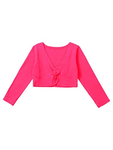Aislor Girls Kids Long Sleeve Knot Ballet Dance Wrap Tops Cardigan Shrug Gymnastic Sweater Dance Dress Cover Up3