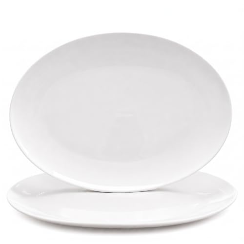 Yalong White Serving Platters Set Of 2, 14 Inch Oval Porcelain Serving Platters, Serving Plates For Party, Entertaining, Appetizers, Cheese, Dessert And Food Display