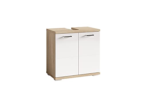 byLIVING Waschbeckenunterschrank Nebraska/Sonoma Eiche-Optik hell-braun / 2 Türen Hochglanz weiß lackiert/Bad Waschtisch Unterschrank stehend/WABU 2-türig/B 60, H 59, T 31,5 cm byLIVING Waschbeckenunterschrank Nebraska/Sonoma Eiche-Optik hell-braun / 2 Türen Hochglanz weiß lackiert/Bad Waschtisch Unterschrank stehend/WABU 2-türig/B 60, H 59, T 31,5 cm