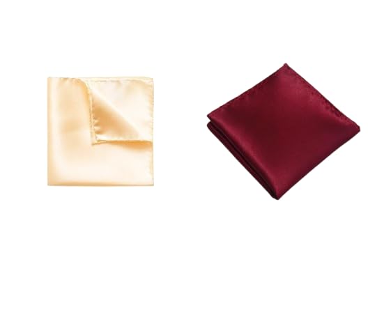 Men's Pocket Square Set – Golden & Maroon (Pack of 2) | 10x10 inch Satin Finish Handkerchief for Sherwani, Suit, Tuxedo, Wedding & Festive Wear-image-35