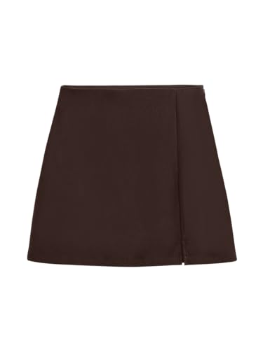 CIDER Mini Skirt High Waist Zip Up Split Bodycon Fitted Party A Line Skirt: Brown, S