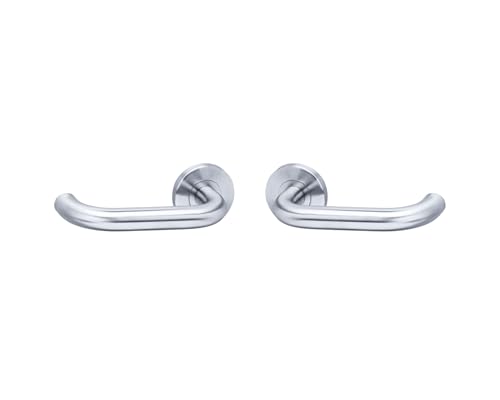 Vachette Poignée de Porte LC2 - Béquille sur Rosace Ronde à Retour Bec de Cane - pour Portes Épaisseur 30 à 48 mm - en Acier Inoxydable - Carré de 7 mm -...