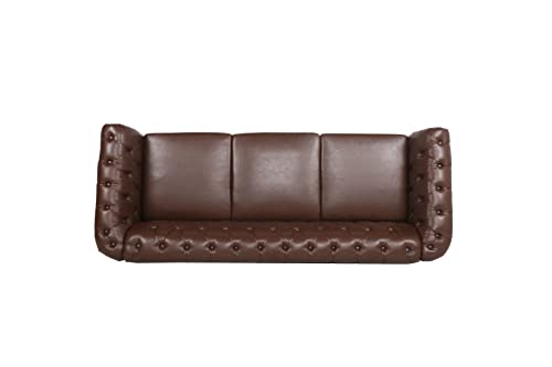 Image of LEVNARY Chesterfield Sofa, Classic Tufted Upholstered Leather Couch, Modern 3 Seater Couch Furniture with Tufted Back for Living Room Office (Dark Brown)