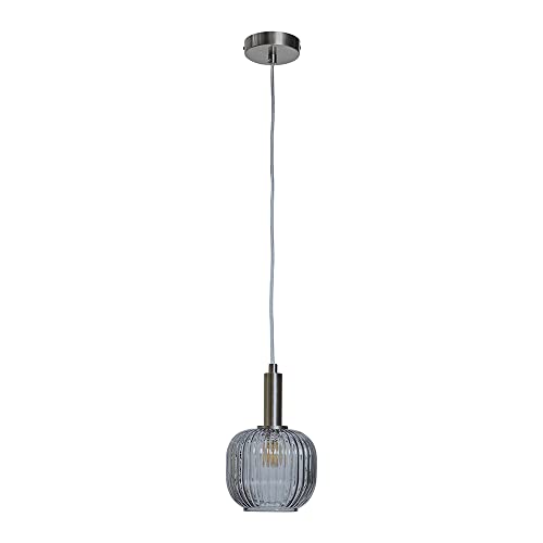 Image of MiniSun | Brushed Chrome Ceiling Light Fitting with Ribbed Smoked Glass Shade | Pendant Lights, Home Décor & Improvement Essential | Mains Wired