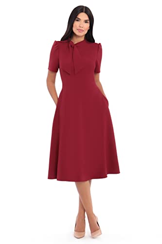 Image of Maggy London Women's Crepe Fabric Flight Attendant Bow Neck Tie Short Sleeve A-line