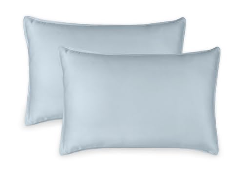 Queen Pillowcases by Pure Bamboo, Genuine 100% Organic Viscose Derived from Bamboo, Luxuriously Soft & Cooling, Double Stitching, Envelope Closure (2 Queen Pillowcases, Glacier)