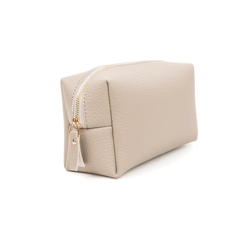 Makeup Bag for Women – Travel Cosmetic Organizer with Soft Vegan Leather – Bridesmaid Gift, Toiletry Pouch for Daily Use (Beige)4