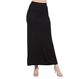 Azules Maxi Skirt for Women, Soft Stretchy Rayon Fold Over High Waist Flowy Trendy Dressy Boho Long Skirts for Women Black