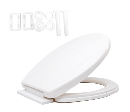 Requisite Needs Soft Close Toilet Seat Easy to Clean Simple Top Fixing Standard Toilet Seats White with Adjustable Hinges.