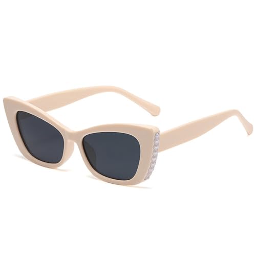 Lunettes de soleil œil de chat tendance avec perles pour femmes