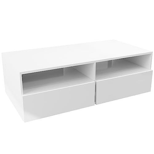 SUCXDZQ Modern High Gloss Led Coffee Table in White with 16 Colors of Lights with 2 Storage Drawers for Living Room, White - Thumbnail 4