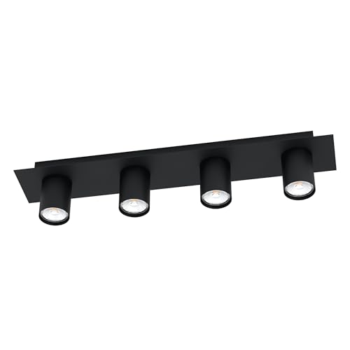 EGLO LED Ceiling Light Valcasotto, Minimalist Spotlight Made Of Black Metal Warm White Living Room And Kitchen Lamp Gu10 Socket Medium  778291633