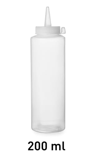 HENDI Spenderflasche, Stückzahl: 3, Easy Squeeze, für Saucen, Squeeze Flasche, Quetschflasche, Dosierflasche, 200ml, ø50x(H) 185mm, Polyethylen, Polypropylen Kappe, Transparent